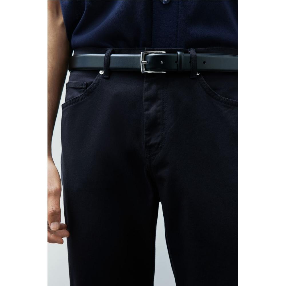 H M sliM Fit Cotton Twill Pants Navy Blue