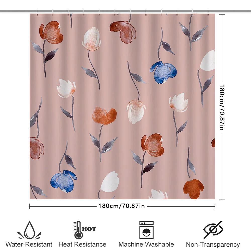 Delightful Pink Watercolor Floral Shower Curtain Modern Bathroom Decor For Home Decoration