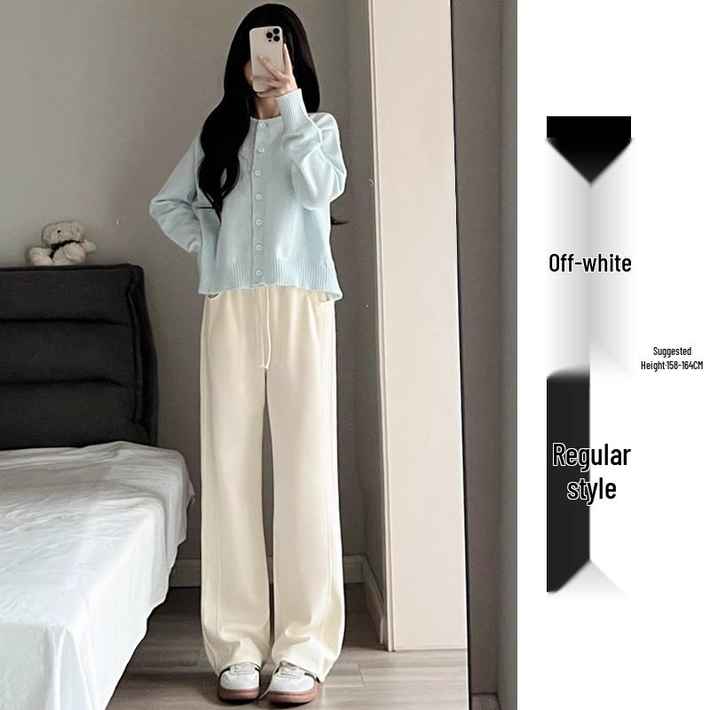 Women's High Waist 145cm Loose Wide-Leg Spring/Autumn Pants for Petite