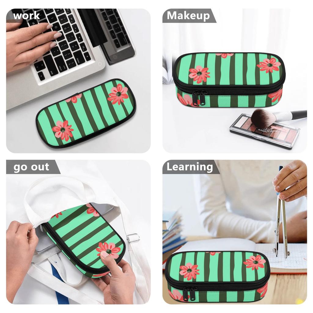 Pen Case 300D Polyester Large Capacity Zipper Closure with Mesh Pocket Removable Divider and Pen Slots for College and School Use