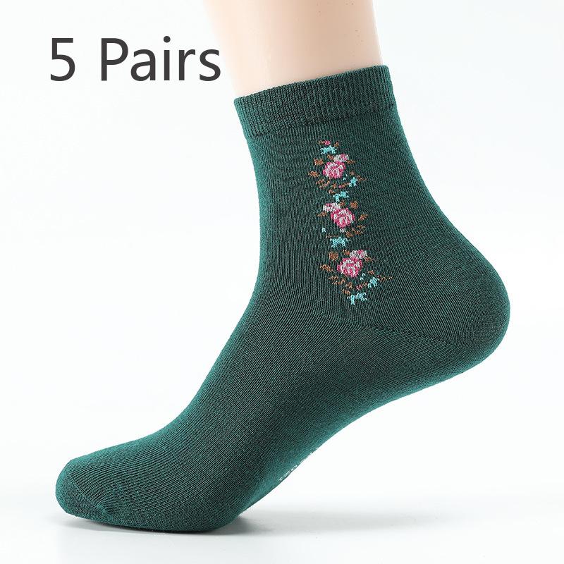 5 Pairs of Female Spring and Autumn Mom Middle Aged Loose Sports Warm and Wide Mouth Sweat Absorption Tube Socks