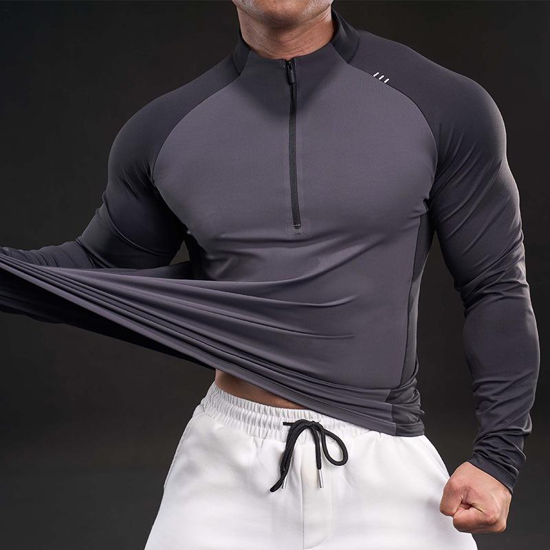 Spring Slim Elastic Long-sleeved Training Suit Casual and Fashionable Running Top Zipper for Men