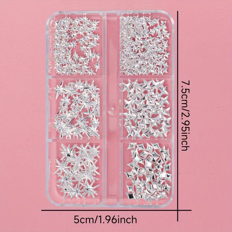 Set di Borchie per Nail Art a 6 Scomparti/Scatola, Borchie per Unghie Costellazione del Cielo Stellato, Decorazioni Metalliche Argentate per Unghie, Kit Charms per Manicure per Design Fai-da-te delle Unghie