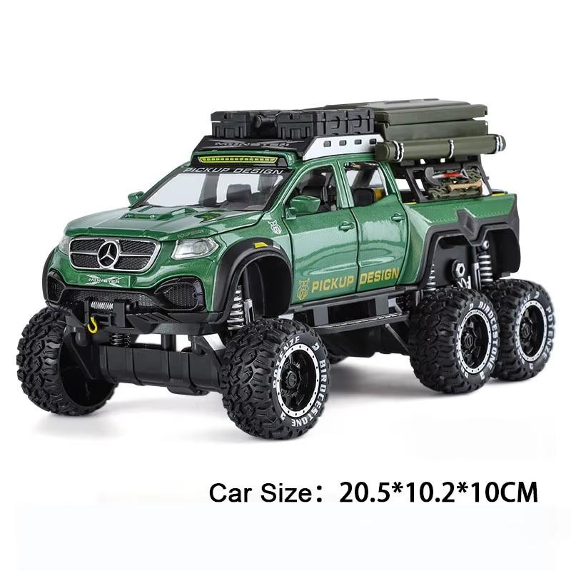 1:28 Scale UNIMOG Motorhome X-Class 6x6 U5000 Car Model Toy Sound Light Pull Back Doors Opened Off-road Vehicle Models Boys Gift