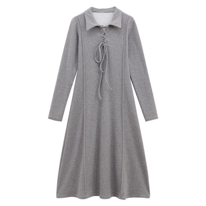 

Серое платье с длинным рукавом Женское осенне-зимнее новое базовое пальто с облегающим свитером-юбкой 2XL серый