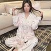New Island Velvet Pajamas Women's Long-sleeved Trousers Thickened Loungewear Fluffy Bow Three-piece Autumn and Winter Pajamas