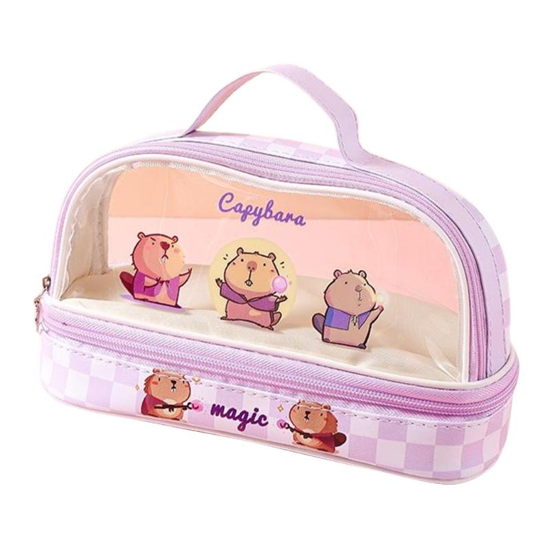 Cartoon Capibala Pencil Bag Large Capacity Pencil Case Aesthetic Pen Case Makeup Bag Clear Pen Bag Pencil Organisers