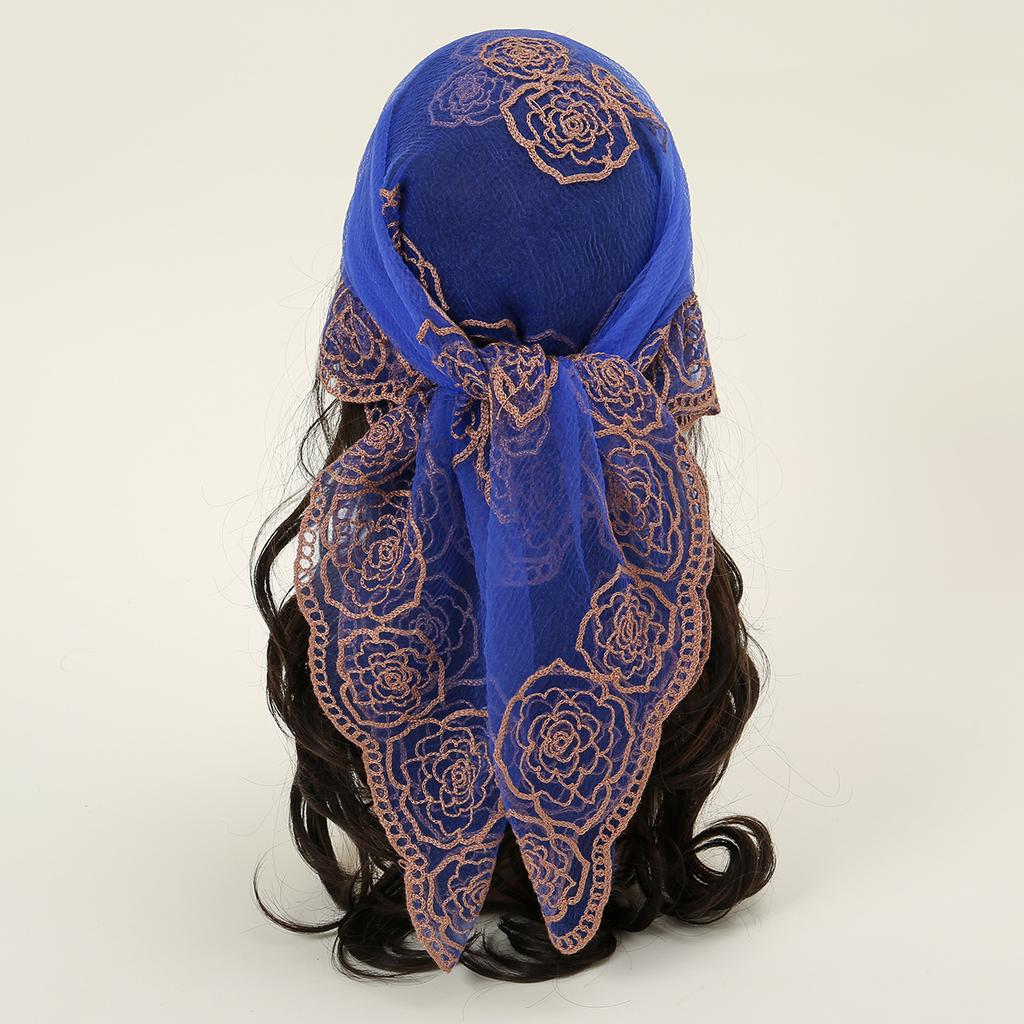 Embroidery Lace Muslim Hijab Square Scarf For Women Flower Headscarf Wrap Foulard Islam Turban Headband Bandana Headwear 80*80cm