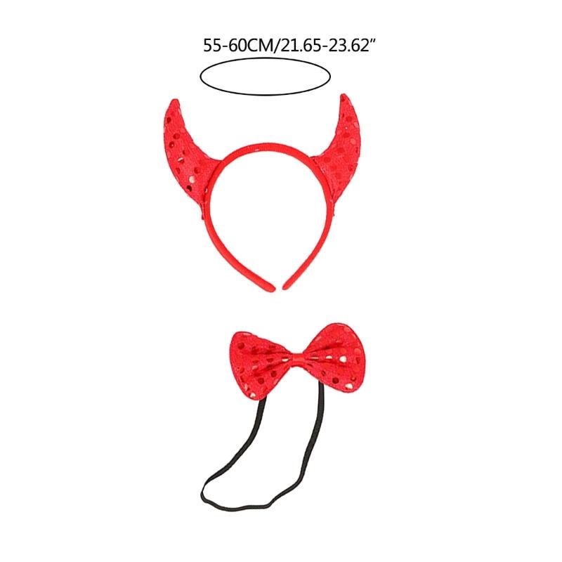 Halloween Devil Costume Kits Including Horn Headband Bowtie Tail Demons Dress Up Outfit Halloween Cosplays Party Props