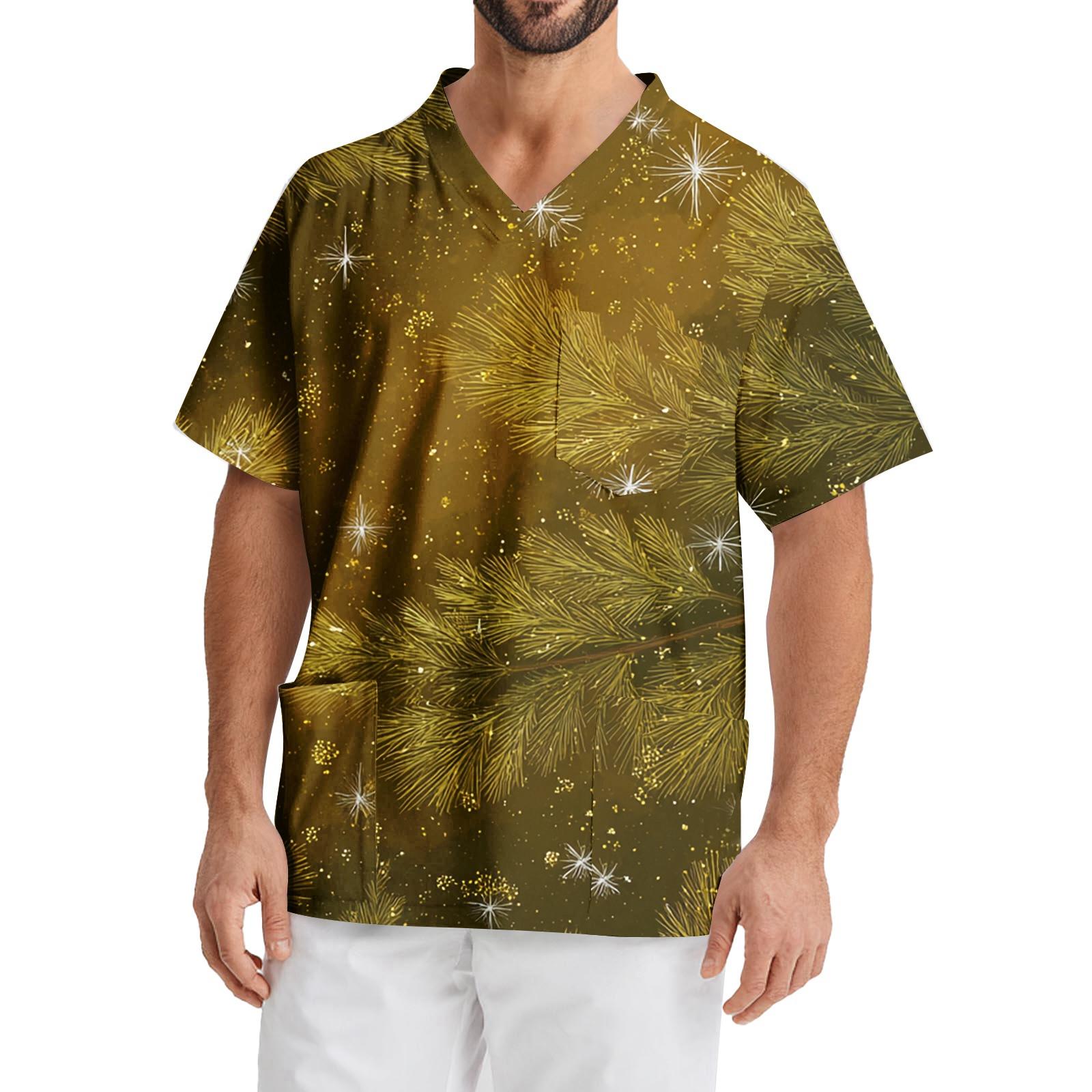 

Мужская рабочая блузка с короткими рукавами и v-образным вырезом с принтом, топ с нагрудным карманом M