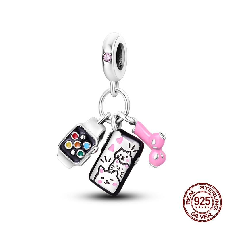 Fit Original Copper Charms Beads Game Console Headphones Pink Charms For Women Fine Diy Birthday Jewelry Gifts