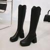 Fashion Middle Heel Solid Color Long Boots for Women New In Large Size Warm Fashion 2024 Y2k Work Boot Pu 39 Knee High Shaft Shoes Woman