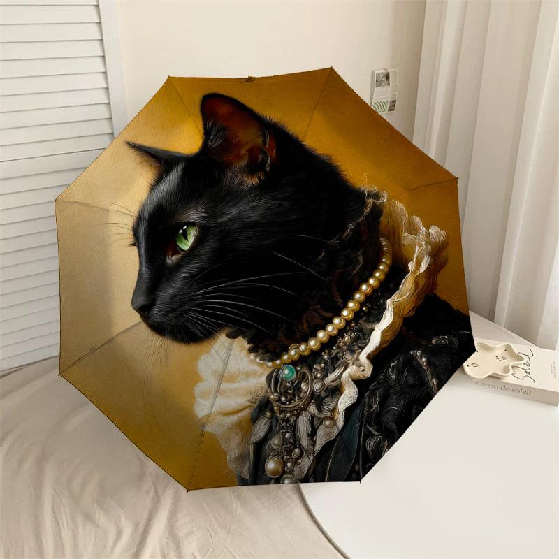 1pc Cat Portrait Automatic Folding Umbrella, Heavy Duty 8 Rib Iron Frame, Suitable for Travel, Daily Use, Birthday, Decor Gift M0104071