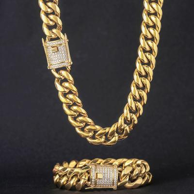 Necklace Stainless Steel Titanium Steel Necklace Micro-inlaid Zircon Button Head Miami Cuban Chain