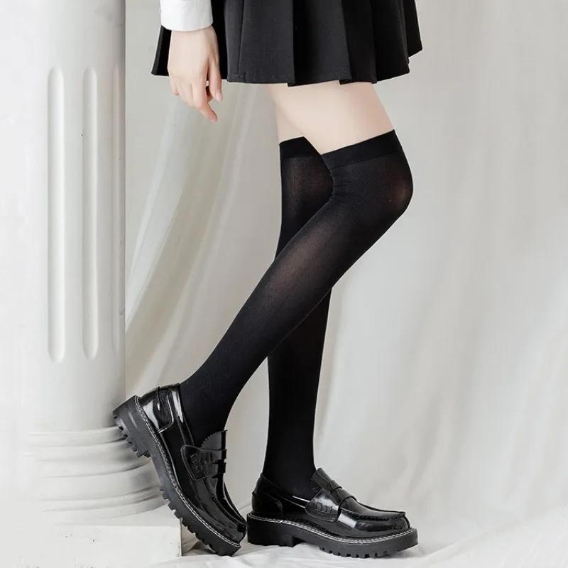 Black White Long Socks Stockings Women JK Japan Style Solid Color Thigh High Stockings High School Girls Striped Knee High Socks