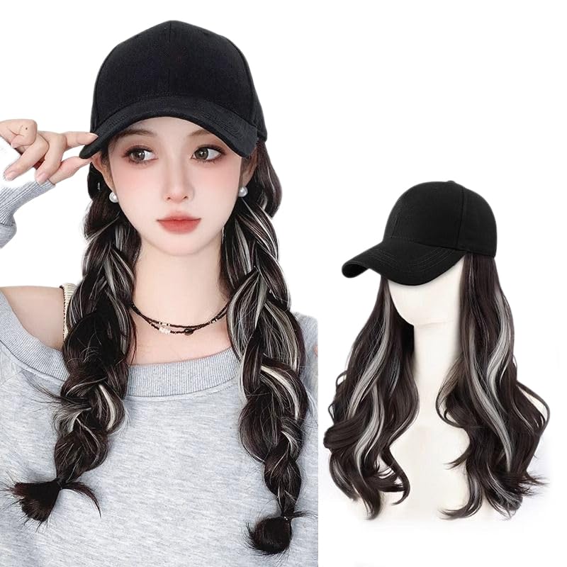 

IFLY Шляпа-парик для длинного искусственного парика со шляпой Для и Делает Лицо Выглядеть Для Повседневного Термостойкого Коричневого Белого Женского, Прямой, Волосы, Волосы, Цельный парик,