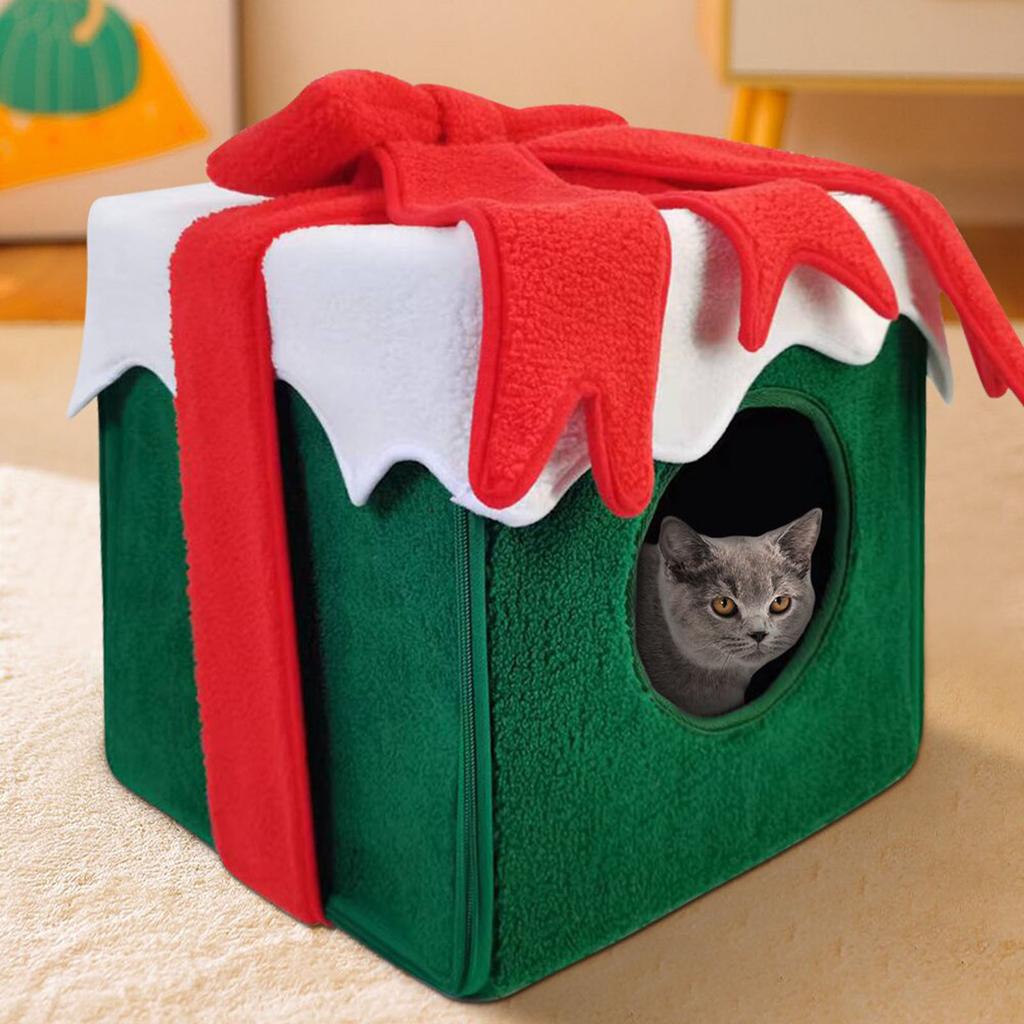 Christmas Cat Cave Christmas Cat Houses For Indoor Cats Kitten Cat House Christmas Gift Box Shape Square Pet Nest