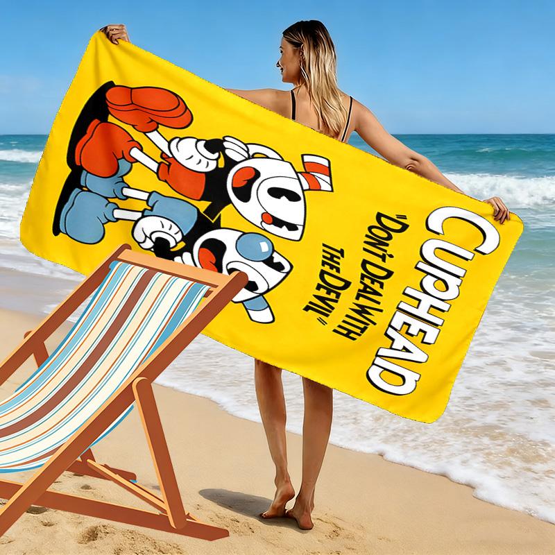 Cuphead Print Beach Towel, Large Soft Quick Dry Towel for Beach Camping Swimming