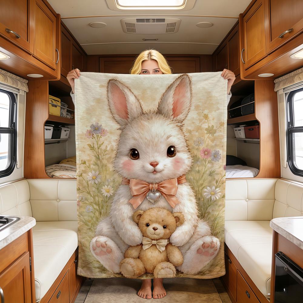 Easter Cute Bunny Retro Egg Cartoon Art Rabbit Warm Soft Plush Blanket For Sofa Living Room Nap Home Bedroom Travel Gift Hogar