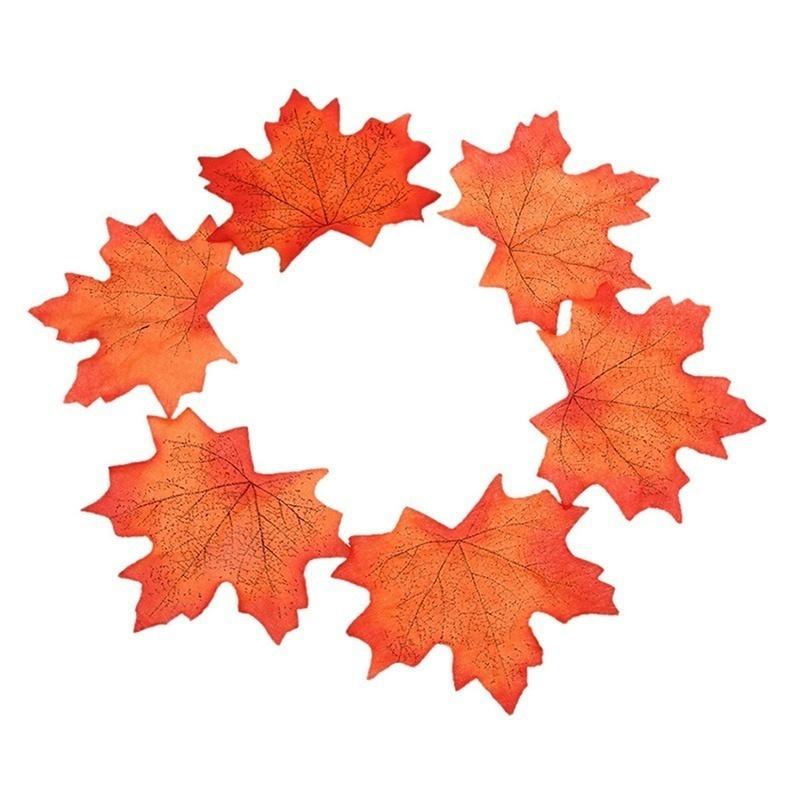 Pack of 50Pcs Artificial Fall Autumn Maple Leaf Silk Leaves Wedding Garden Decorations - Orange