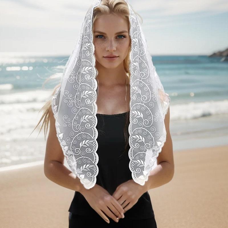 Embroidered Lace Triangle Scarf Prayer Veil Church Hijab Towel Women Veil Solid Floral Triangle Scarf Headband Hijabs
