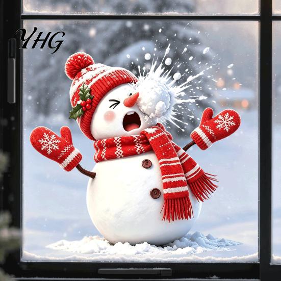 Seasonal Home Window Ornaments Christmas Snowman Static Cling, Funny Sticker, Reusable Removable Wall Decals Xmas Glass Decal for Shop Holiday