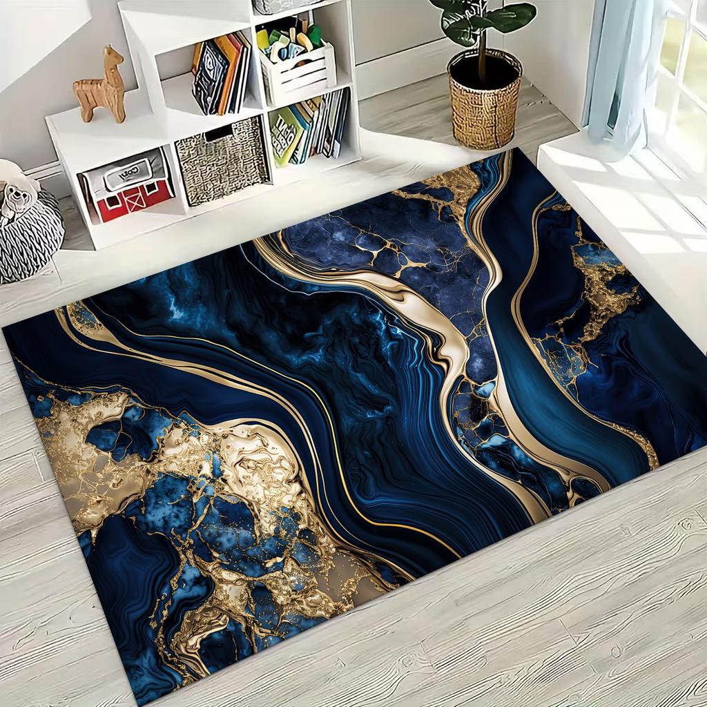 2026 Luxurious Marble Black Green Gold Colorful Stone Texture Rug for Bedroom Living Room Sofa Home Doormat Decor,Non-slip Mat
