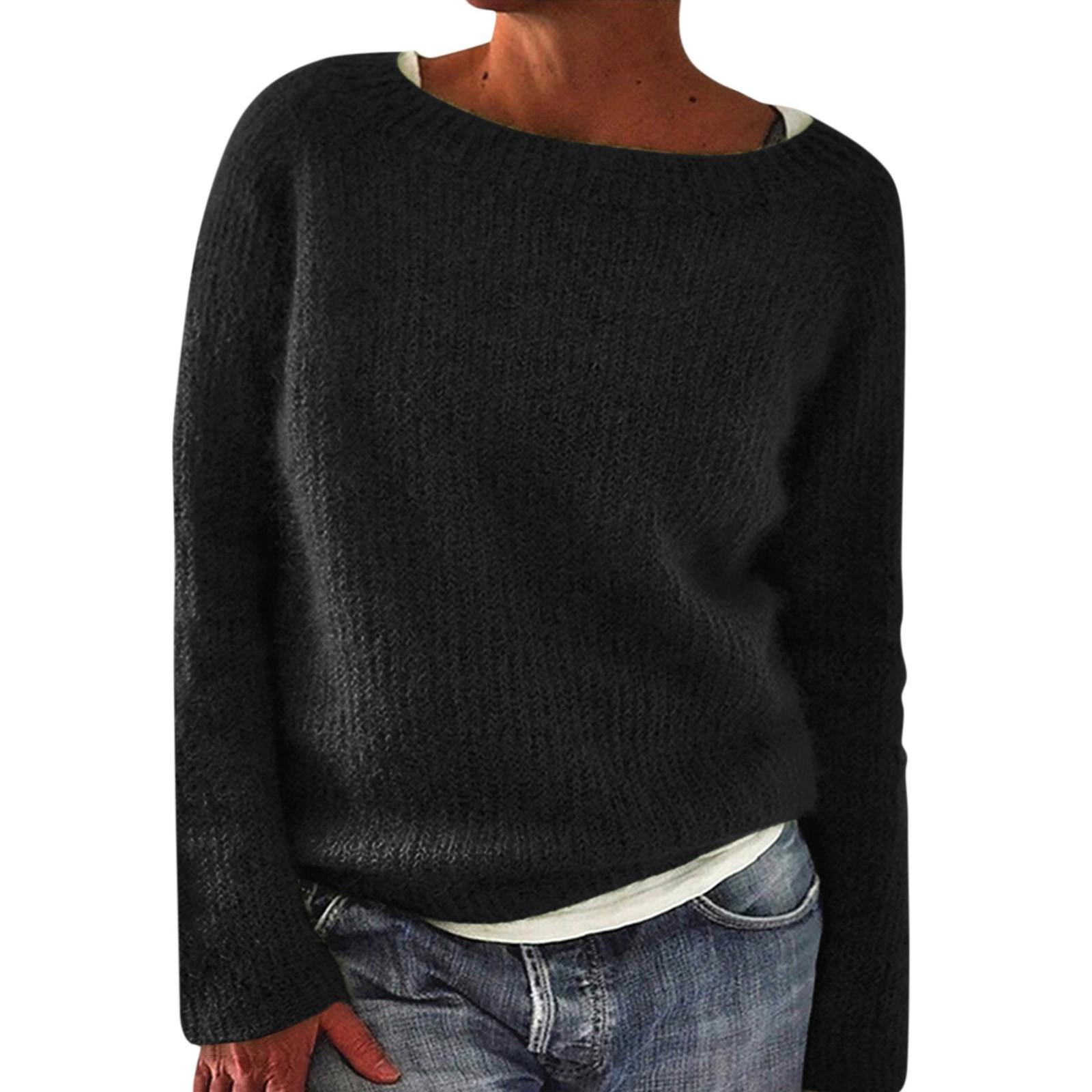 

Женский модный повседневный однотонный круглый вырез пуловер свободный свитер с длинными рукавами топ XXXXXL чёрный