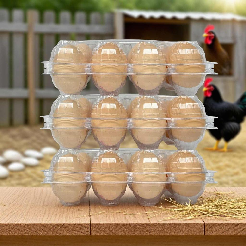 100 Pack of 12-Count Clear Plastic Egg Cartons 3×4 Grid Reusable Stackable Egg Containers for Farm Market Kitchen Storage Egg Holder for Fridge