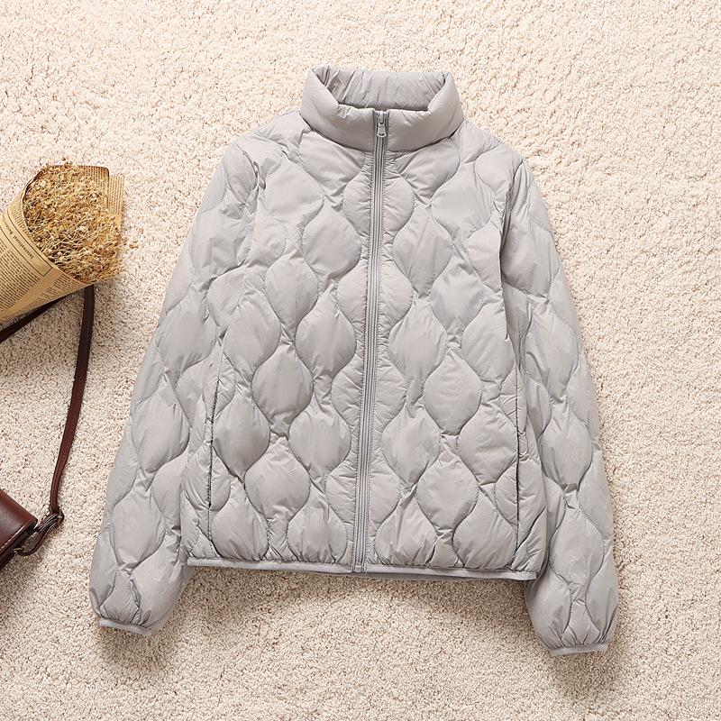 Women's Diamond Quilted Stand Collar Lightweight Down Jacket - Slim Fit, Plus Size, Warm Autumn/Winter Outerwear