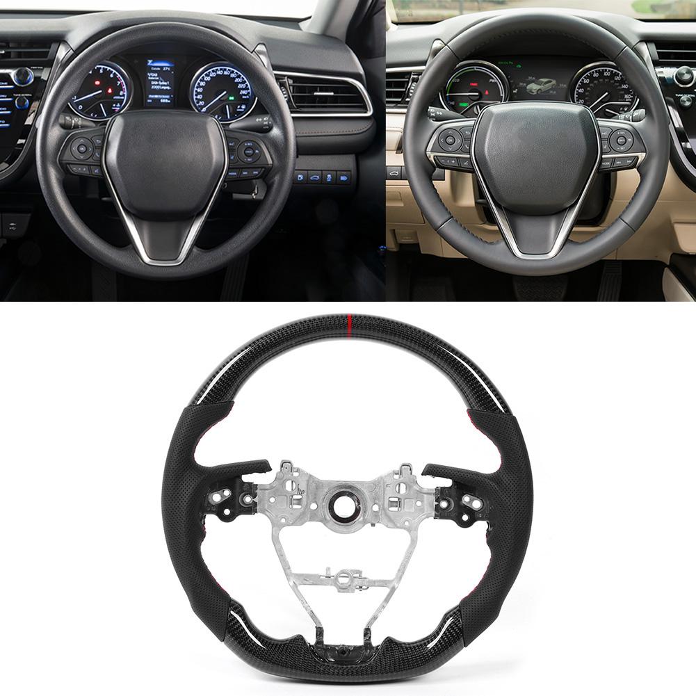 Carbon Fiber Steering Wheel Preforated Leather W  Red Stitching For Toyota Camry XV70 Corolla RAV4 Avalon 2018 2020