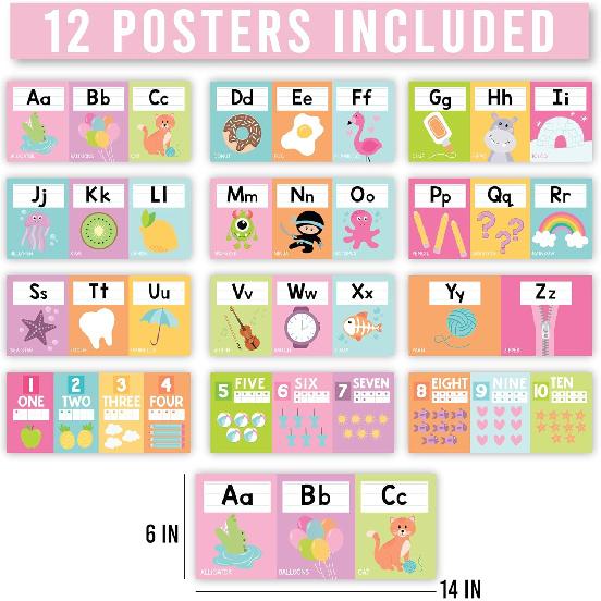 Hadley Designs Alphabet for Classroom Wall - ABC Letters and Numbers Posters for Preschool and Kindergarten - Alphabet Line for Classroom Decor and