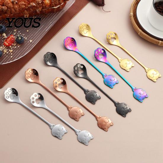 Cute Cat Paw Spoon Coffee Spoon, Stainless Steel Claw Teaspoon, Embossed Design Multi-Color Electroplated Stirring for Ice Cream Yogurt