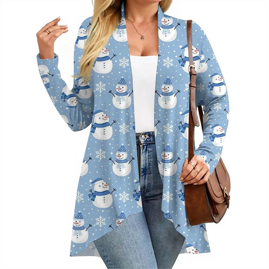 Women's Fall And Winter Fashion Casual Print Long Sleeve Mid-Length Cardigan Jacket