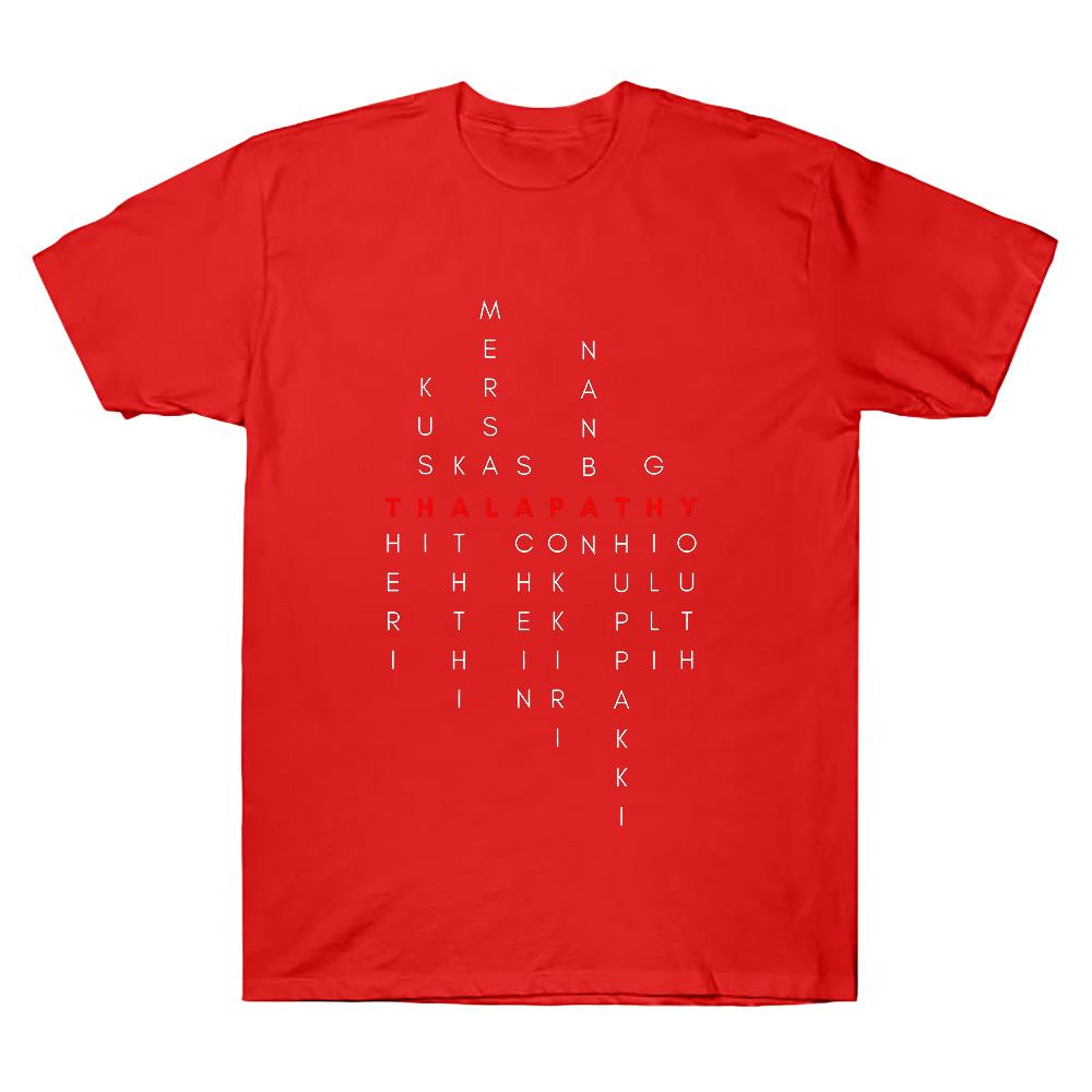 Thalapathy Vijay Tamil Movie Titles Red Classic T-Shirt Vijay Merch T Shirts Fashion Cotton T-shirt Cotton Loose Clothing Unisex XS красный