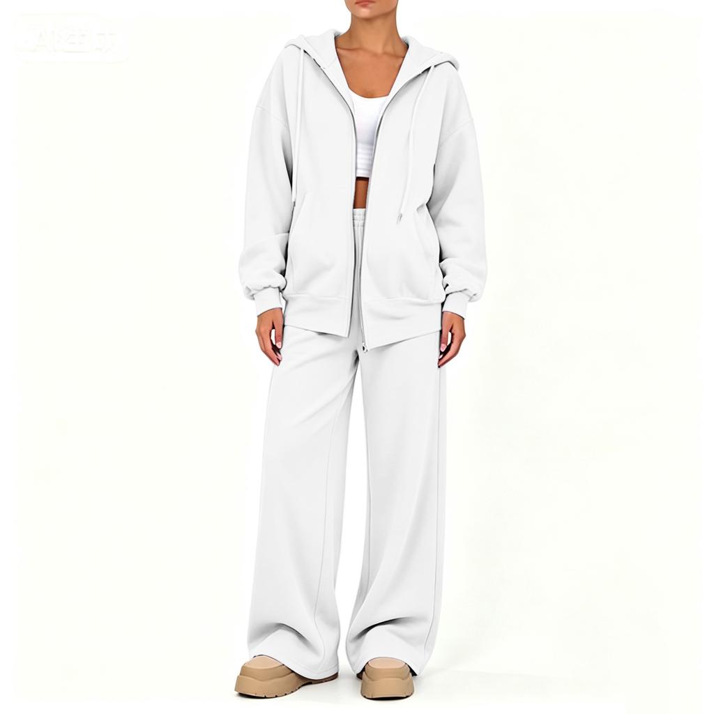 Conjunto de Cardigã Casual com Zíper e Calças para Mulheres, Roupa Confortável para Outono Inverno