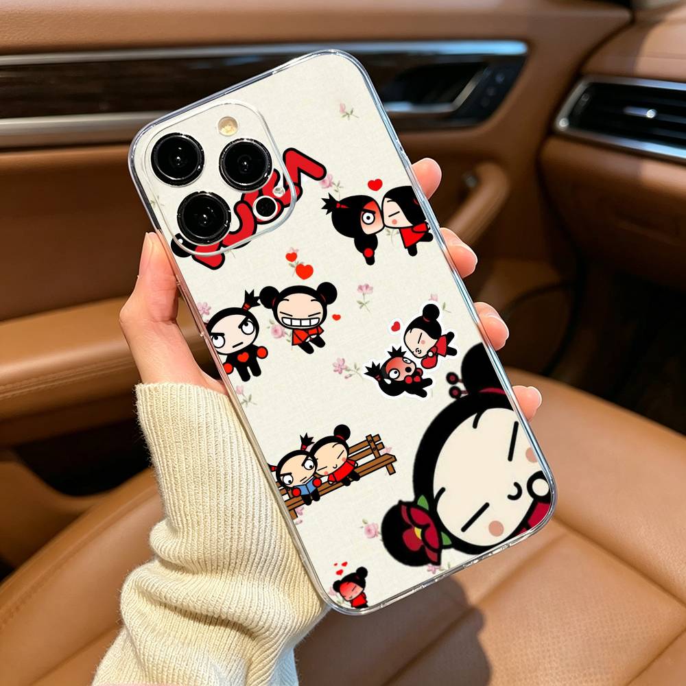 Cute Cartoon Pucca Garu Phone Case For iPhone17,16,15,14,13,12,Pro Max,16/15/14 Plus XS Soft Silicone Transparent Cover