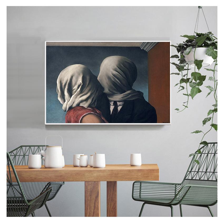 Magritte Leinwandbild Poster und Drucke Surrealismus Wandkunst Bilder für Heimdekoration Berühmtes Der Kuss Liebhaber Von Rene
