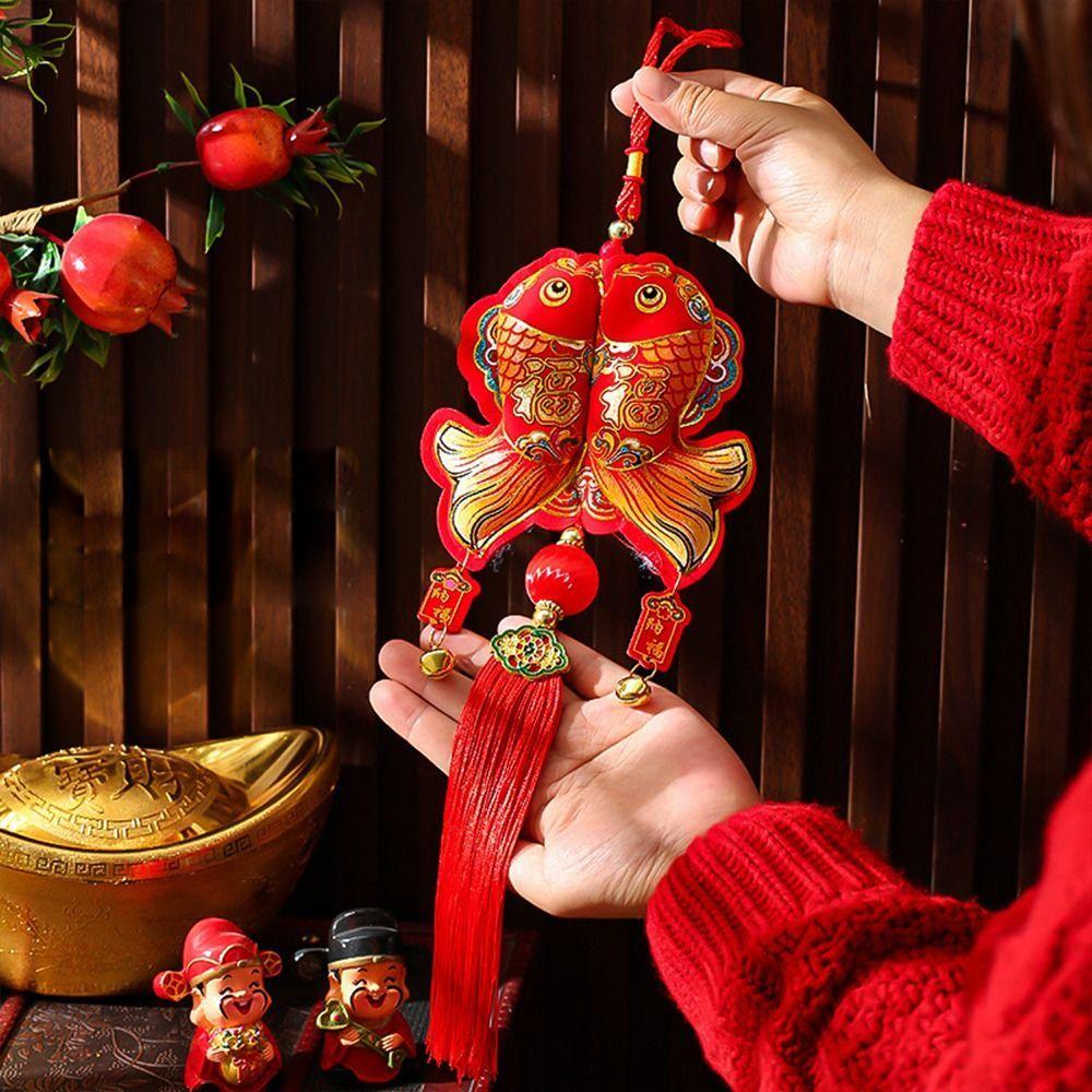 2025 Chinese New Year Lucky Fu Hanging Ornaments Mini Lantern Bells Red Tassel Pendant Spring Festival Decoration Gifts
