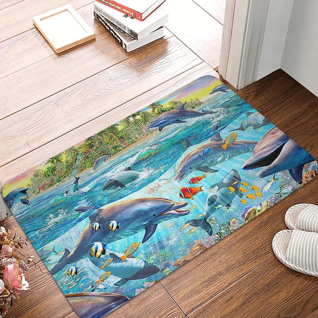 Meeresleben Delfin Teppich Boden Tür Küche Badezimmer Eingang Rutschfeste Matte Schlafzimmer Eingang Foyer Meerestier Fußmatte