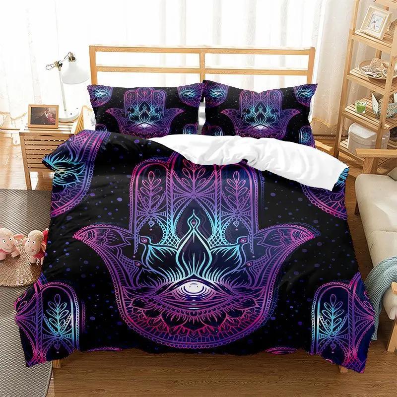 Hamsa Hand Bedding Sets Boho Hamsa Eyes Comforter Cover Exotic Bohemian Duvet Cover Set for Kids Boys Girls Trippy Art Bedspread