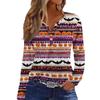 Women's Long Sleeve V-Neck T-Shirt with Button and Halloween Print Casual Top