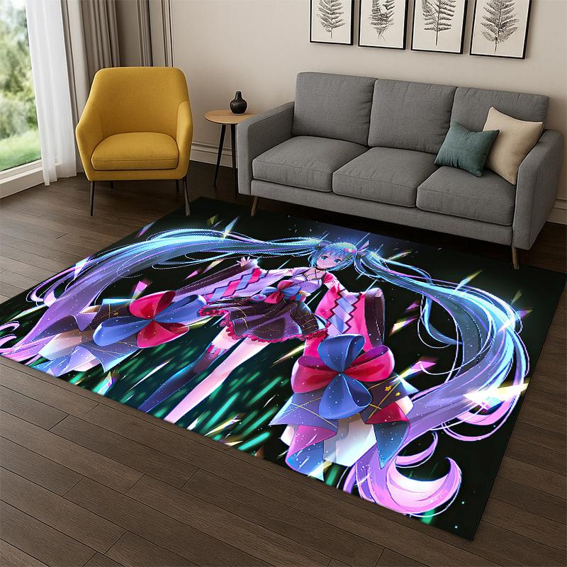 Cartoon M-MIKU Music Girl Carpet Rug for Bedroom Living Room Sofa Playroom Doormat Home Decor,Kid Game Area Rug Non-slip gift