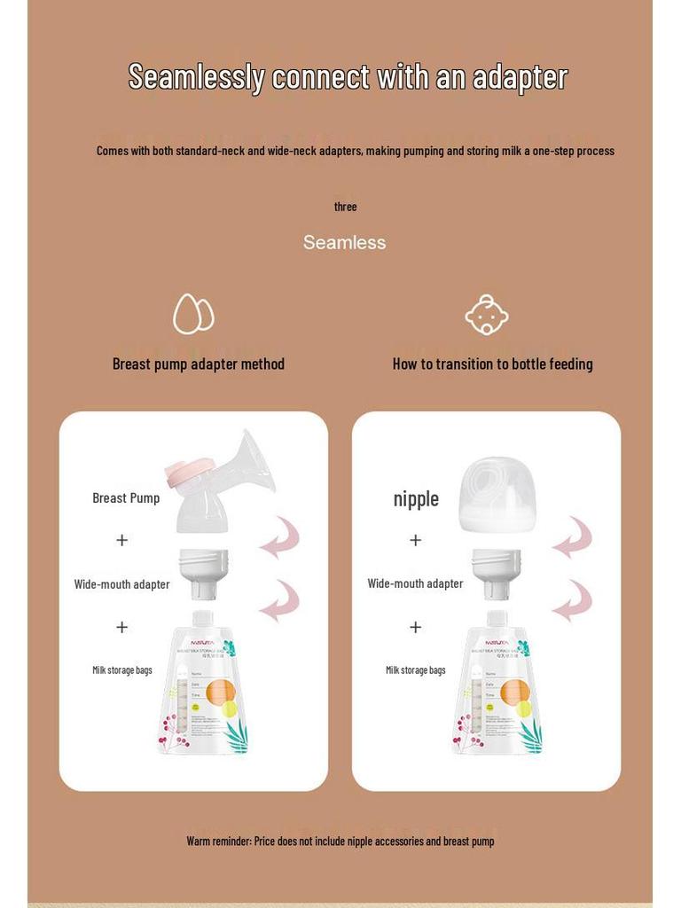 Misuota Stand-Up Double-Seal Breast Milk Storage Bags with Direct Pump Connection