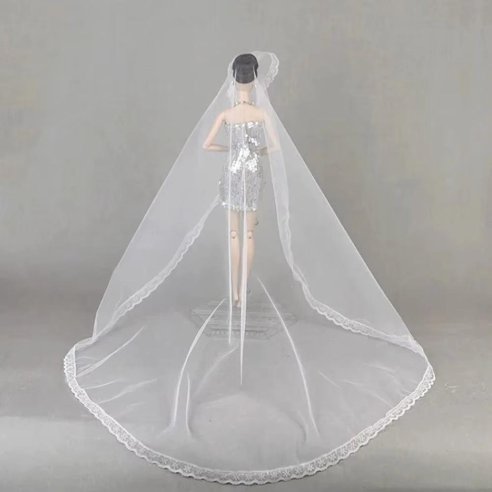 Doll Wedding Veil Headwear Round Long Lace Veil Fashion Doll Veil Headdress For Girl Gift