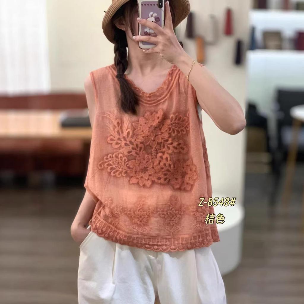 Summer new retro lace sleeveless fried vest women's loose jacquard embroidered suspender top