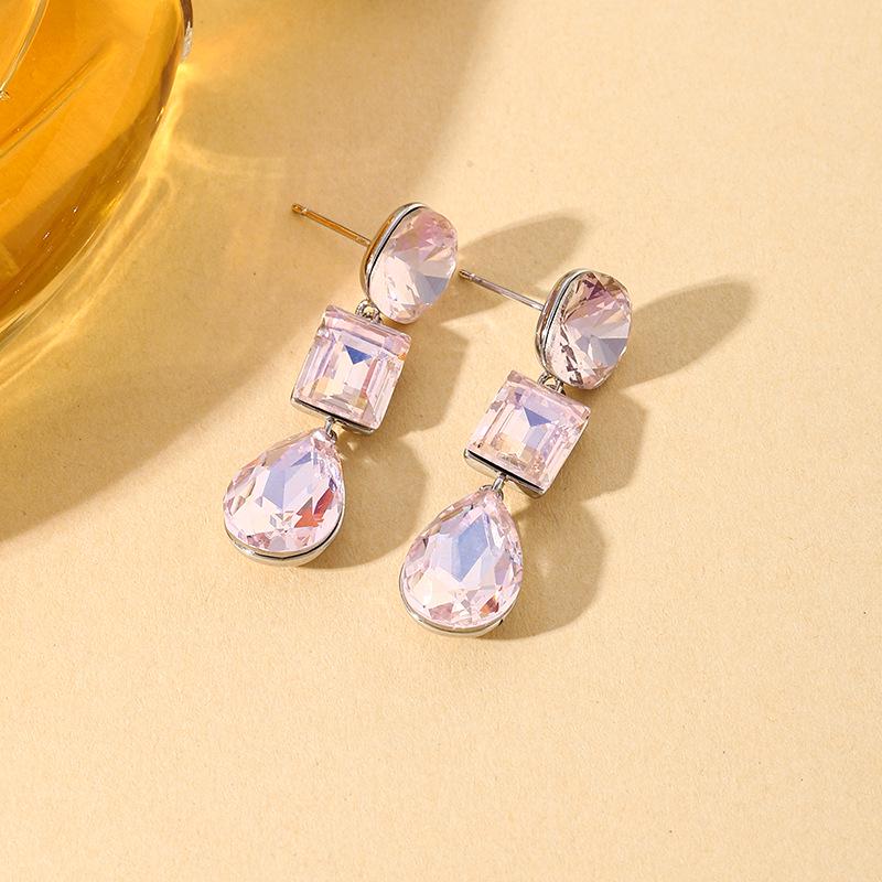 Niche Gradient Sea Blue Multi-Faceted Gemstone Earrings - Round, Square, Water Drop Design with a High-End Feel.