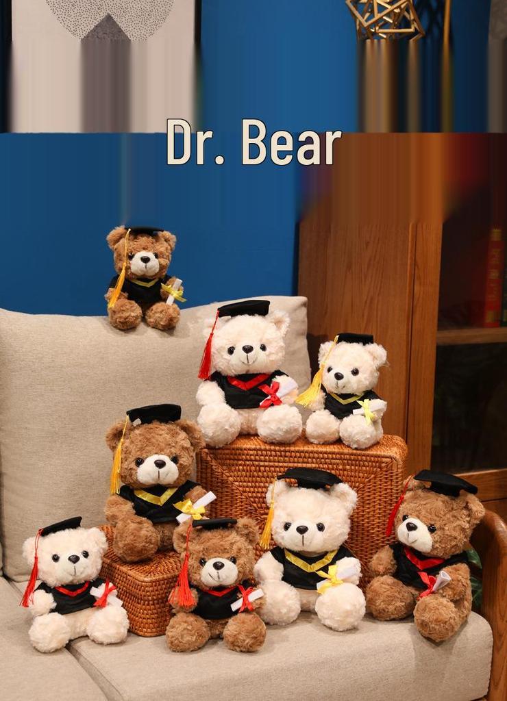 Graduation Teddy Bear with Doctor's Hat - Customizable Claw Machine Gift Doll