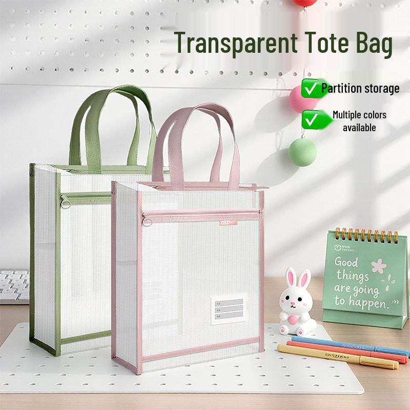 Transparent Double-Layer Mesh Tote: Student Exam Document Organizer
