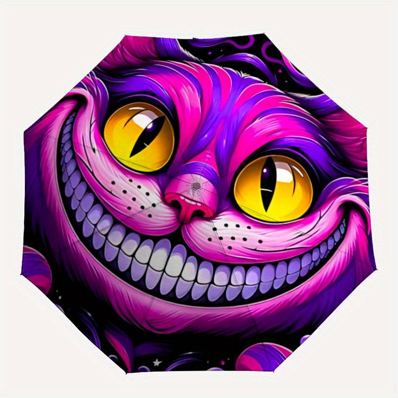 1 stk. Cheshire Cat Fantasy Automatisk Åben/Lukke Foldbar Kompakt Paraply, 8 Stærke Ribber, Letvægt Bærbar, Til Hverdagsbrug, Gave,,105